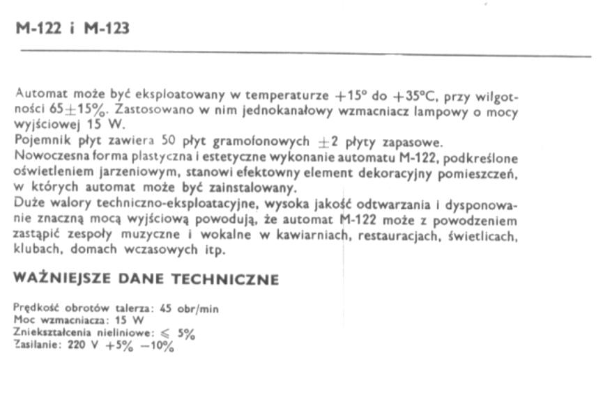 automat muzyczny - parametry